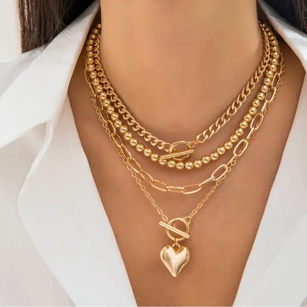 Stylish Four Piece Gold Necklace Set